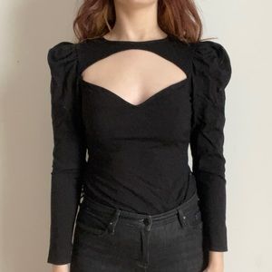 Black cutout, puff-sleeve H&M bodysuit